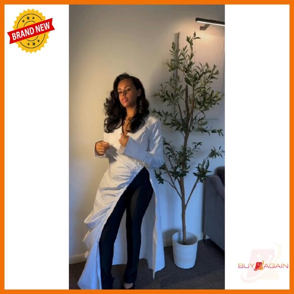 Long Sleeve Ruched V-Neck Tunic with Side Split High-Low Hem - Picture 7 of 8